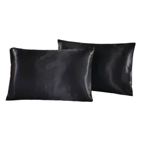 1 Pair Solid Color Luxury Silky Pillowcases Standard Size (20x26) Black"