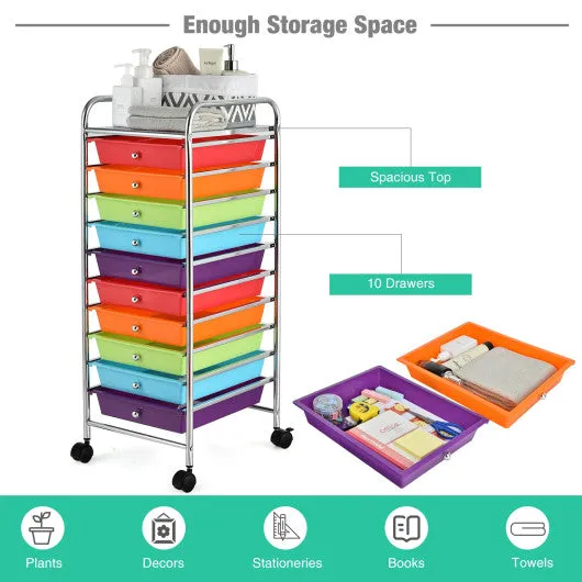 10 Drawer Rolling Storage Cart Organizer-Multicolor