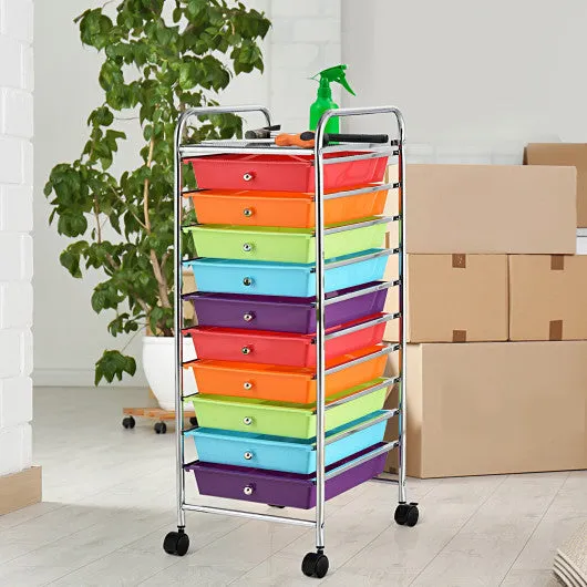 10 Drawer Rolling Storage Cart Organizer-Multicolor