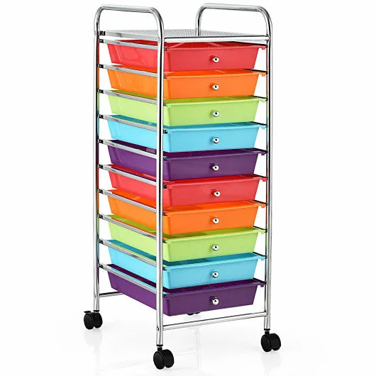 10 Drawer Rolling Storage Cart Organizer-Multicolor