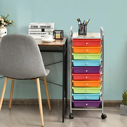 10 Drawer Rolling Storage Cart Organizer-Multicolor