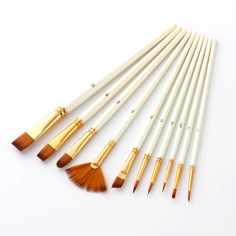 10 Wooden Poles Watercolor Brush Pen  Nylon Hair Brush