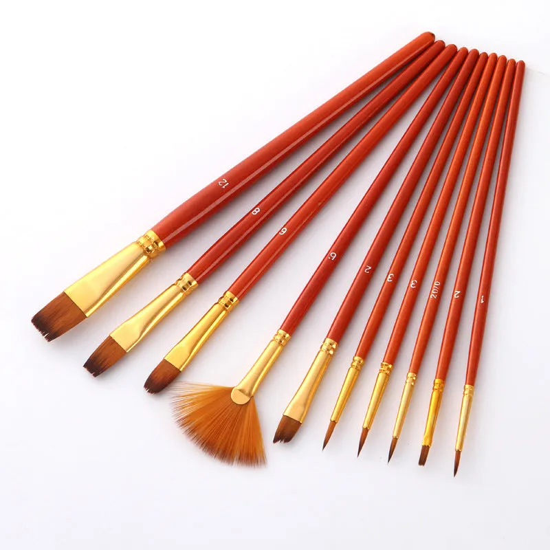 10 Wooden Poles Watercolor Brush Pen  Nylon Hair Brush