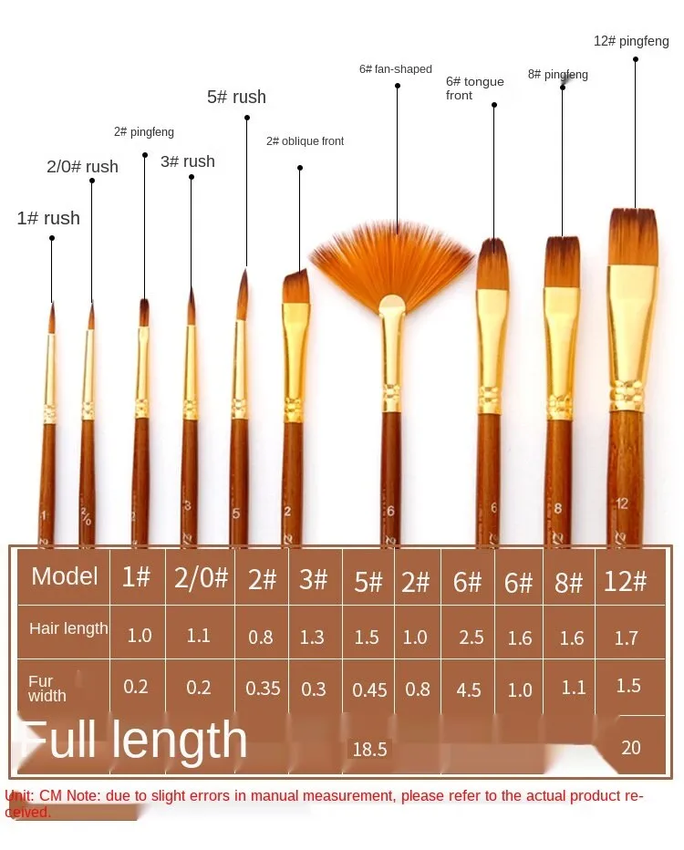 10 Wooden Poles Watercolor Brush Pen  Nylon Hair Brush