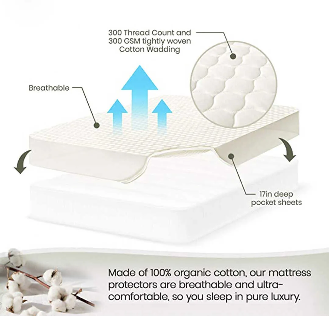 100% Pure Organic Bamboo Waterproof Mattress Protector