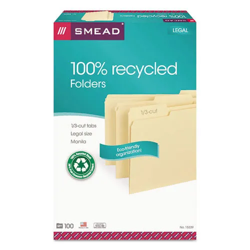 100% Recycled Manila Top Tab File Folders, 1-3-cut Tabs, Legal Size, 100-box