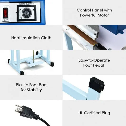 110V 12" Foot Pedal Impulse Sealer Machine with Cutter