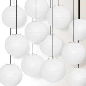 12 PACK | White Even Ribbing Round Paper Lantern, Hanging Combo Set