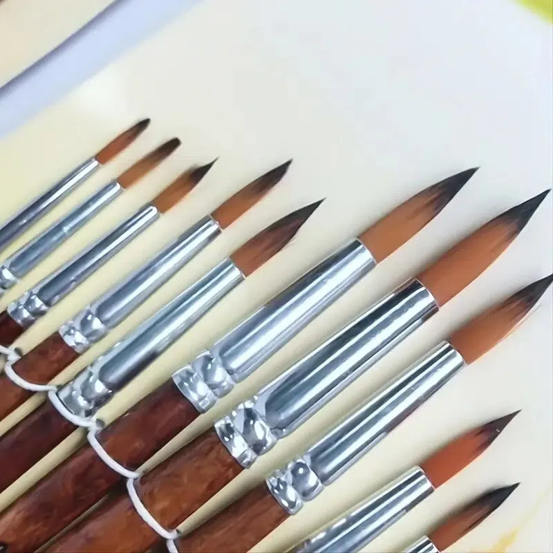 12pcs Different Sizes Flat Front Detail Paint Brush For Watercolor