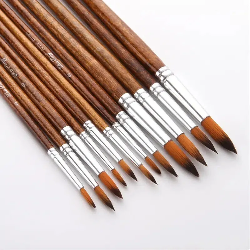 12pcs Different Sizes Flat Front Detail Paint Brush For Watercolor