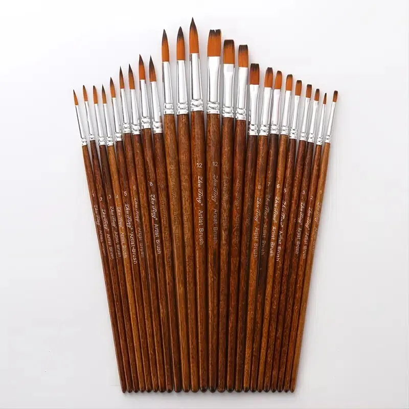 12pcs Different Sizes Flat Front Detail Paint Brush For Watercolor