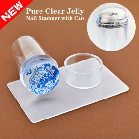 1set Unique New Design Pure Clear Nail Art Stamper Scraper Set with Cap 2.8cm Transparent Silicone Marshmallow Nail Stamp Tools