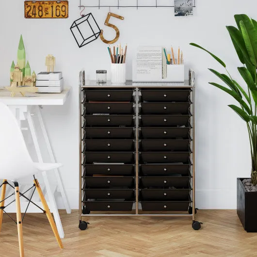 20 Drawers Storage Rolling Cart Studio Organizer-Black