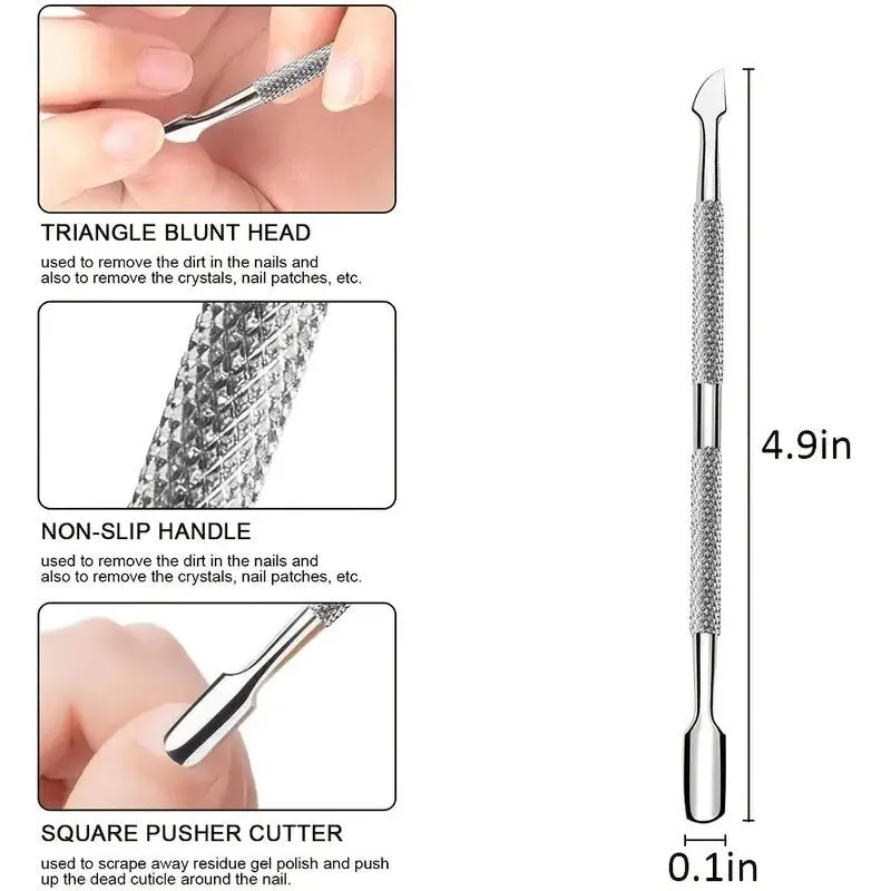 4 Pcs Stainless Steel Dual Head Cuticle Pusher | Nail Pusher Peeler Cuticle Remover Gel Nail Scraper Dead Skin Pusher Cuticle Removing Tools