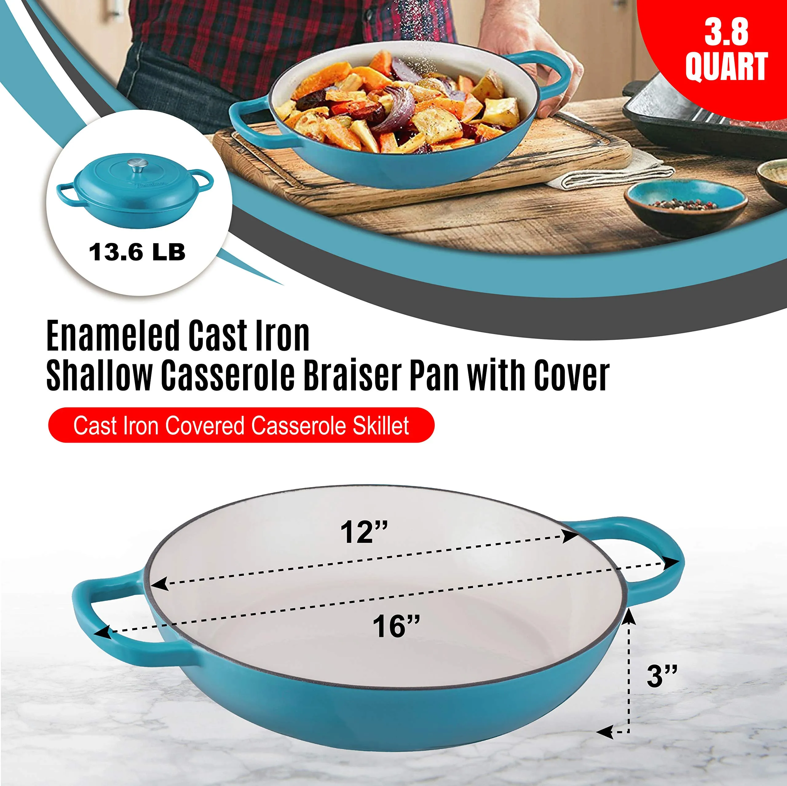 4 Piece Multi-Purpose Enameled Cast Iron Cooking Set, 3 Quart Modern Dutch Oven   3.8