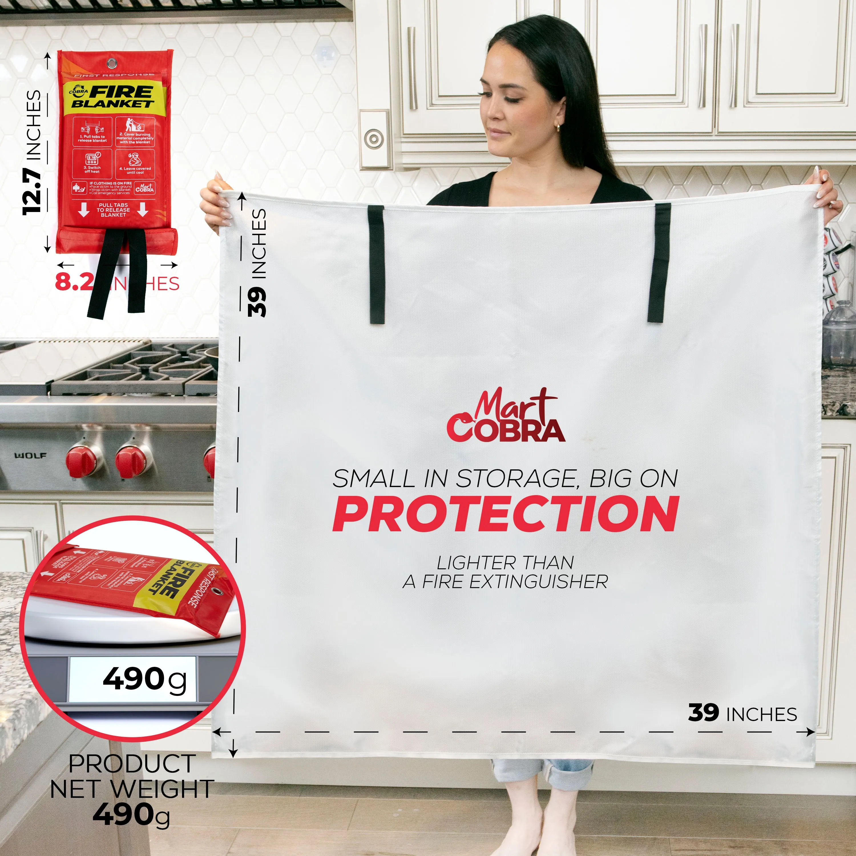 [5 Pack] Cobra Blankets for Home Fire Safety 40" x 40" - GROMMET SPECIAL!