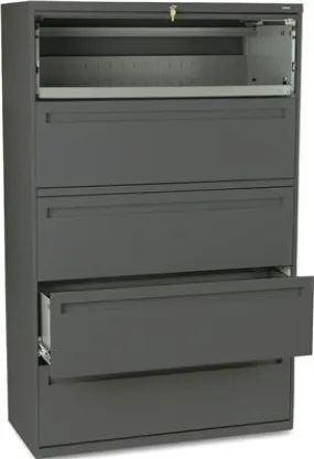 700 Series Five-Drawer Lateral File W/Roll-Out & Posting Shelves 42W Charcoal