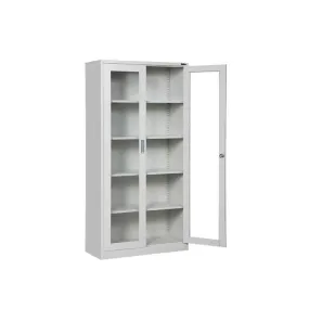 90 X 45 X 180 Cm 2-Door Glass 5 Shelves Steel Office File Cabinet Tgd-5