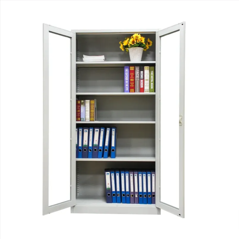 90 X 45 X 180 Cm 2-Door Glass 5 Shelves Steel Office File Cabinet Tgd-5