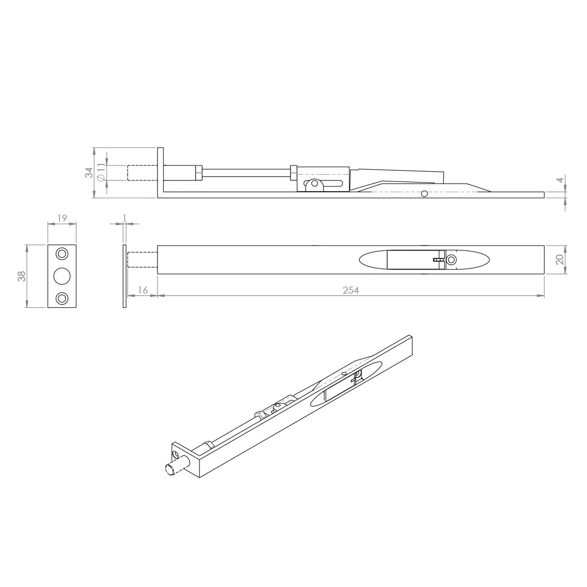 AA810 Flush Slip Bolt with Sunk Slide - 3 Finishes