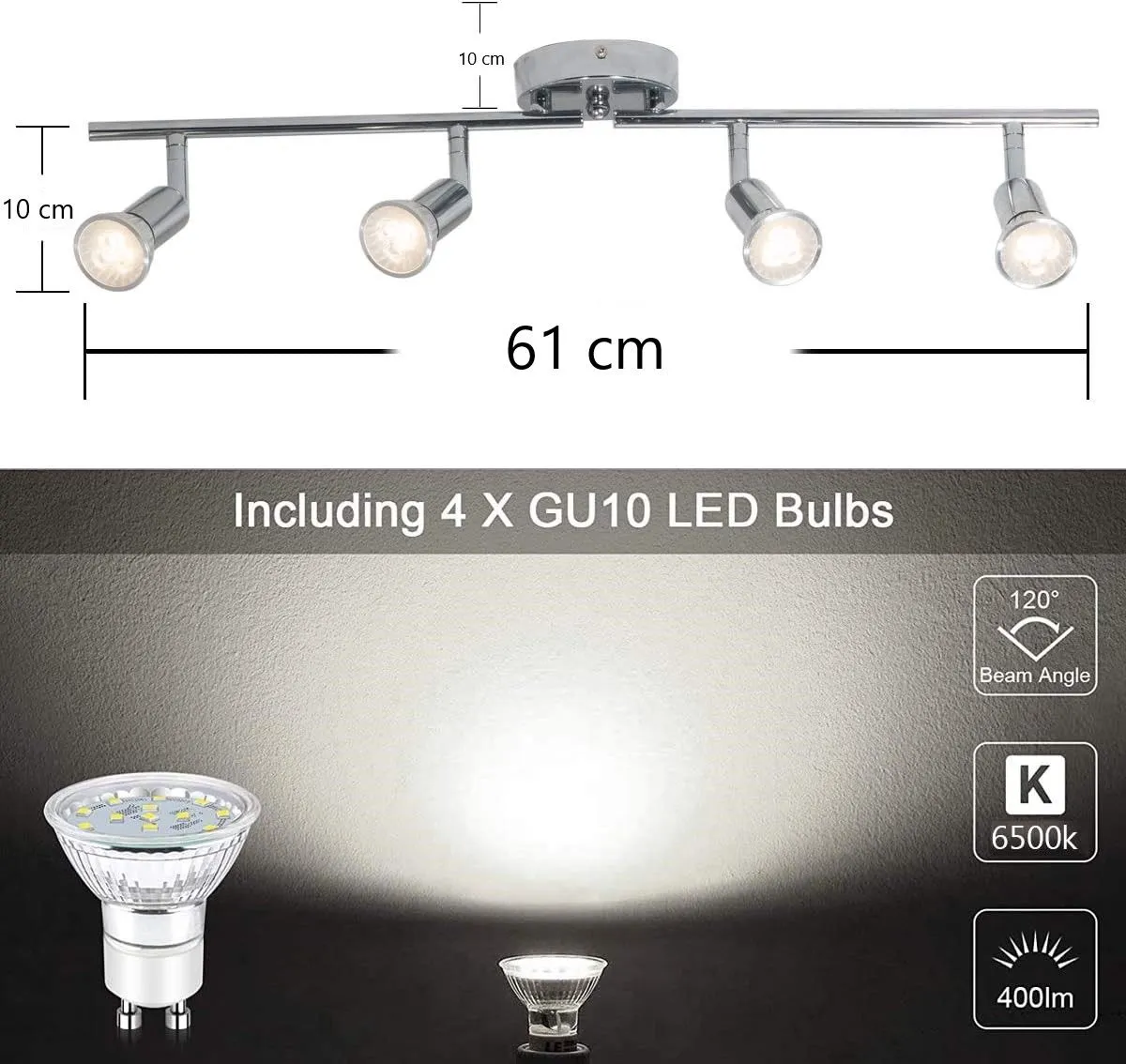 Adjustable 4-Light LED Track Lighting Kit - Chrome Finish