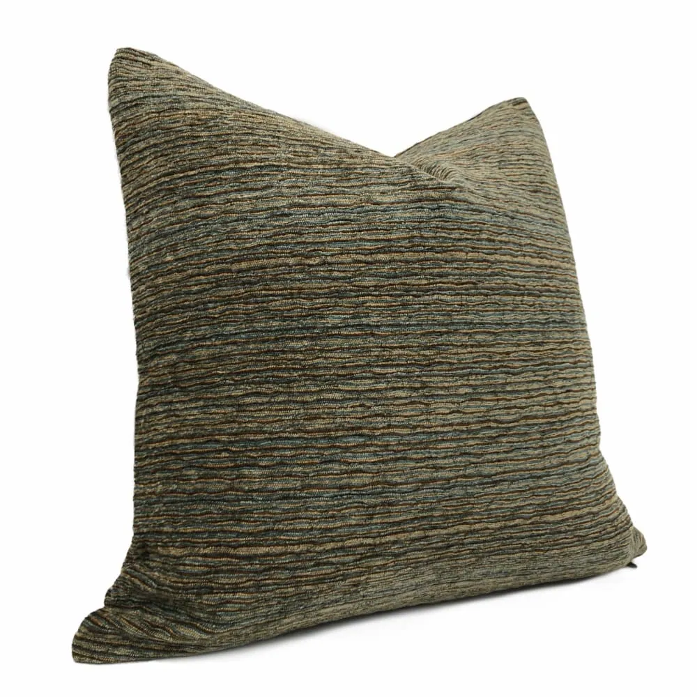 Algonquin Lakeside Brown Blue Ridged Chenille Texture Pillow Cover