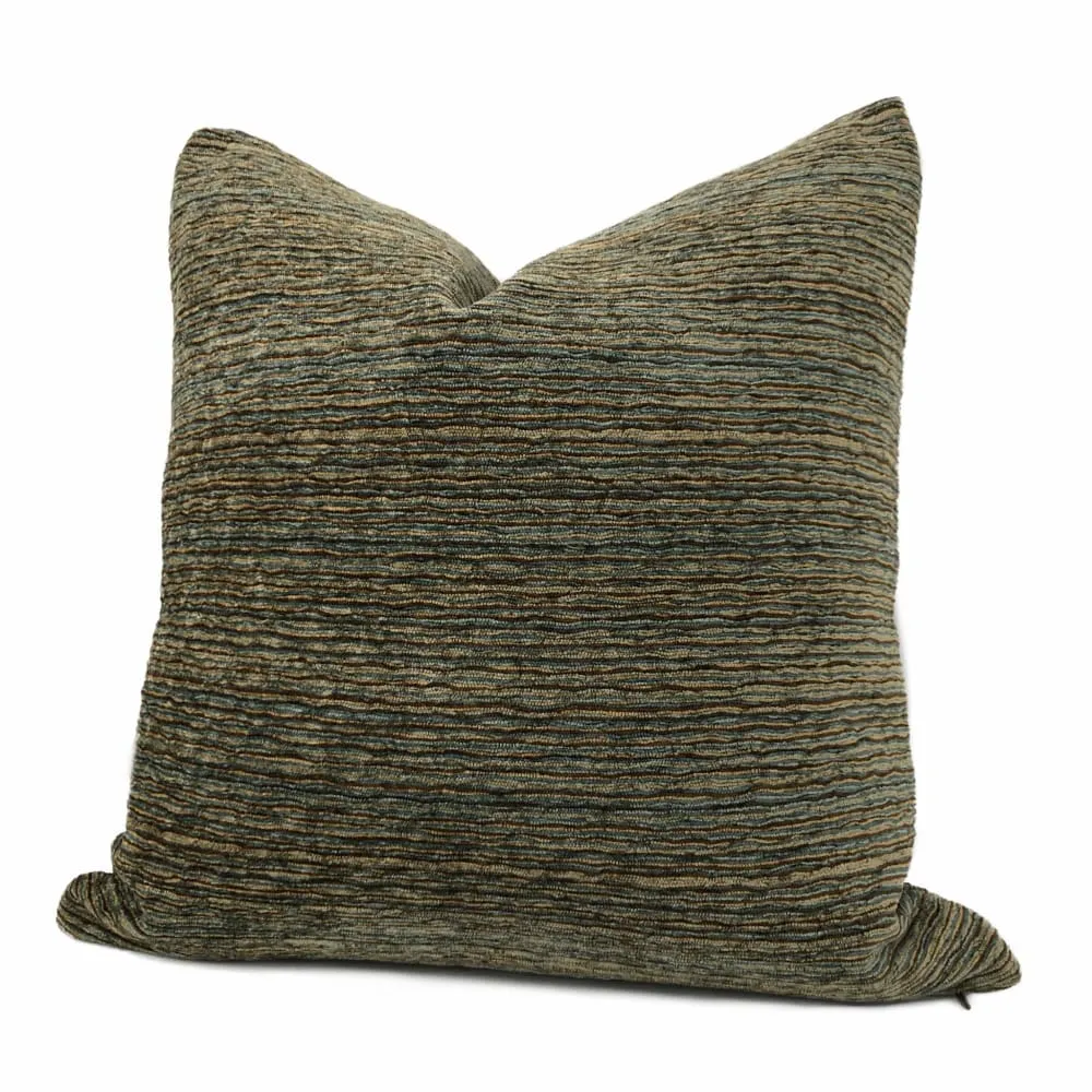 Algonquin Lakeside Brown Blue Ridged Chenille Texture Pillow Cover