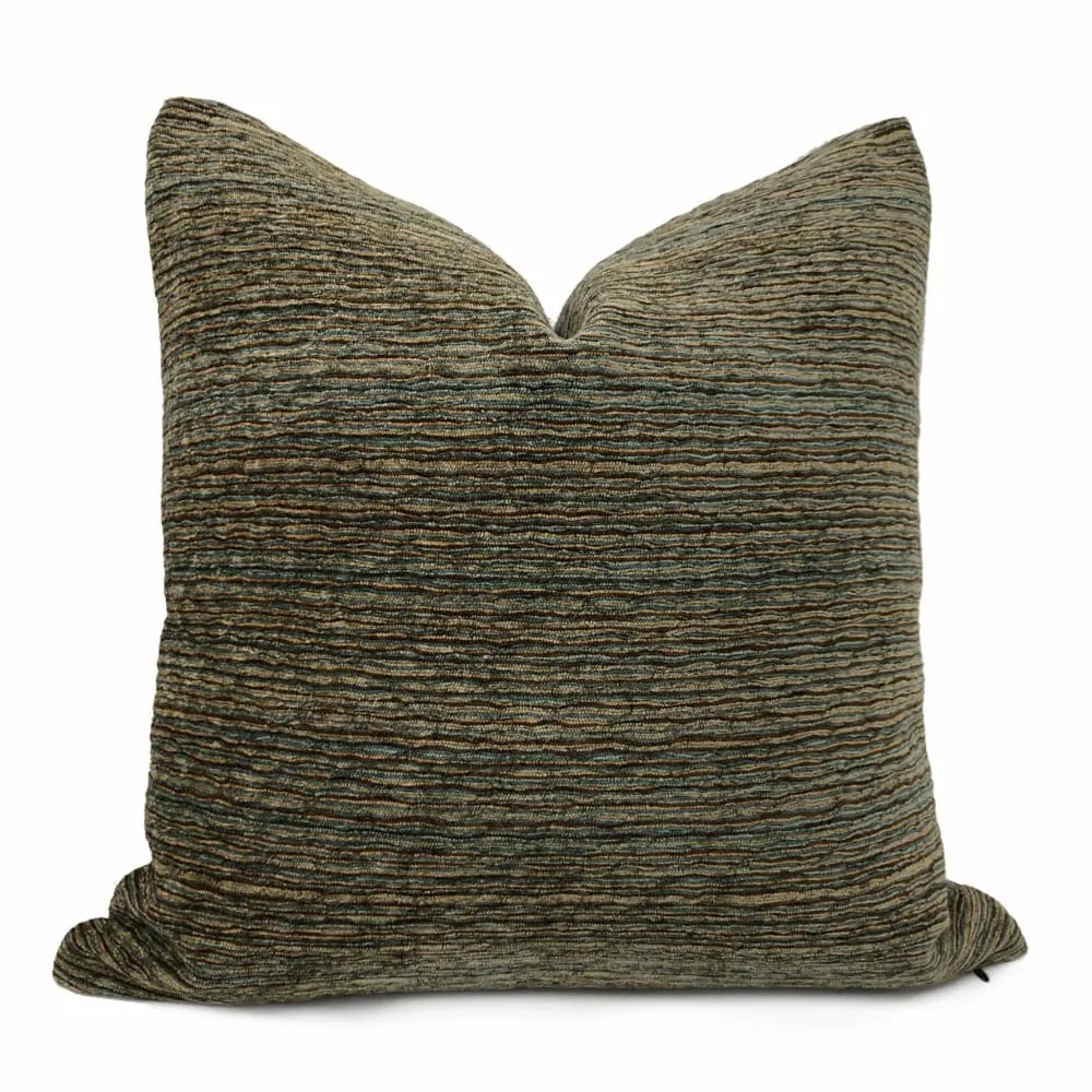 Algonquin Lakeside Brown Blue Ridged Chenille Texture Pillow Cover