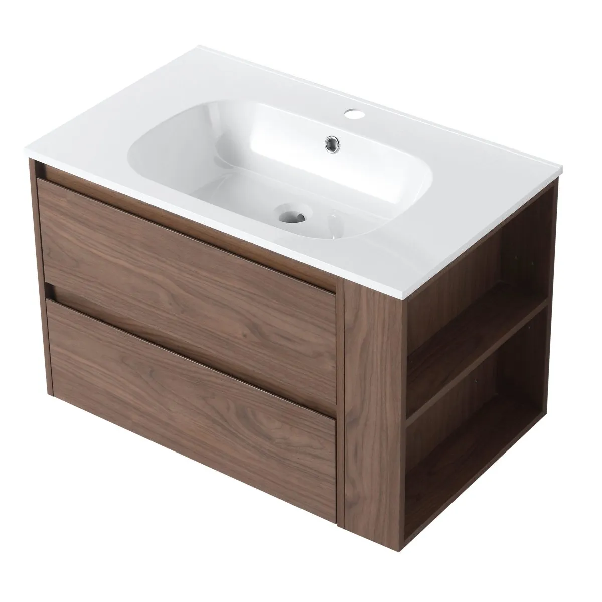 Allsumhome 30" Wall Mounting Floating Bathroom Vanity With Gel Sink,Brown Oak Finish,Soft Close Drawer