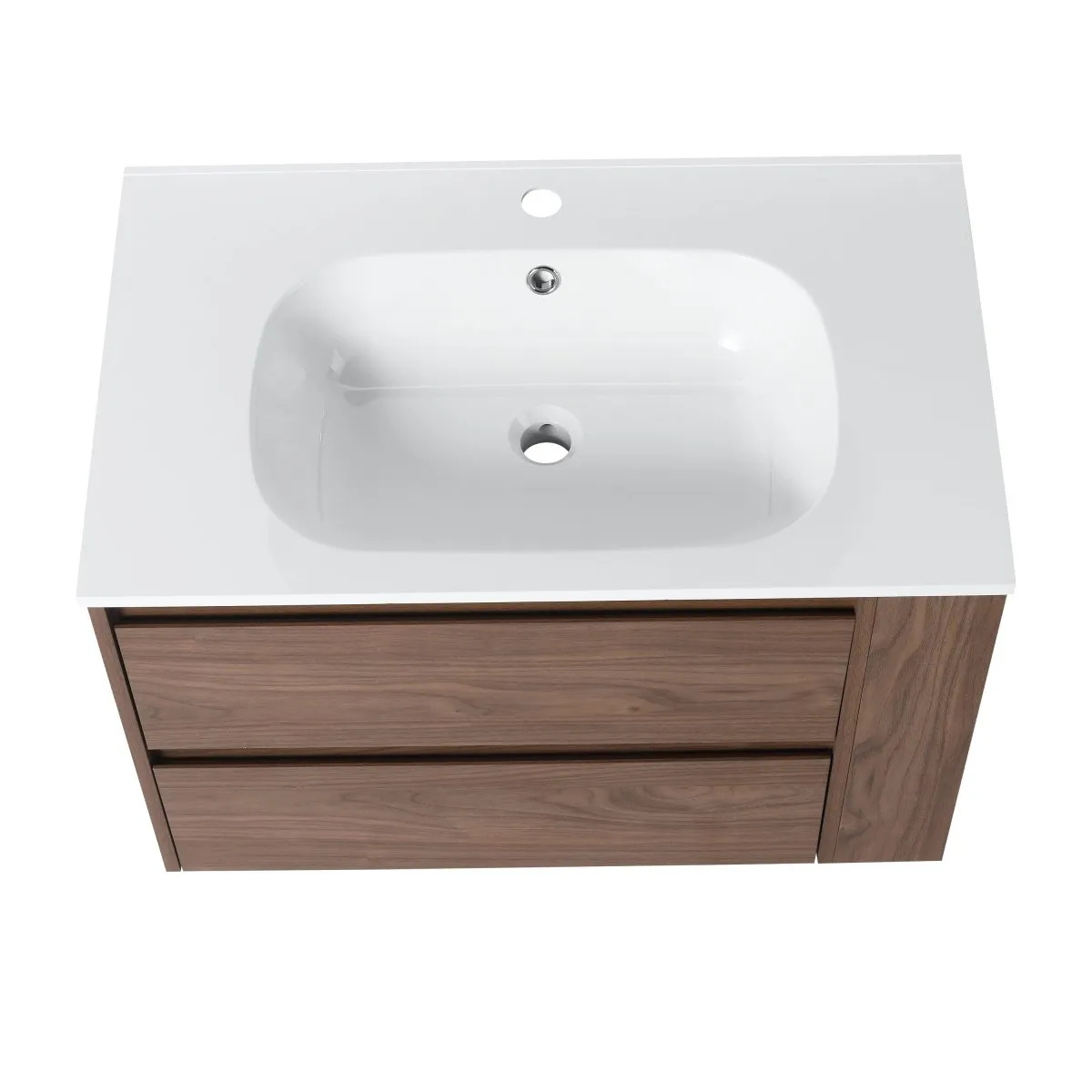 Allsumhome 30" Wall Mounting Floating Bathroom Vanity With Gel Sink,Brown Oak Finish,Soft Close Drawer