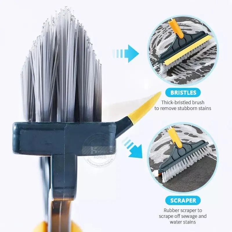 Amazing 2 In 1 Floor Scrub Brush, Long Handle Removable Wiper Magic Broom Brush, Telescopic Handle Stiff Bristle Shower Scrubber