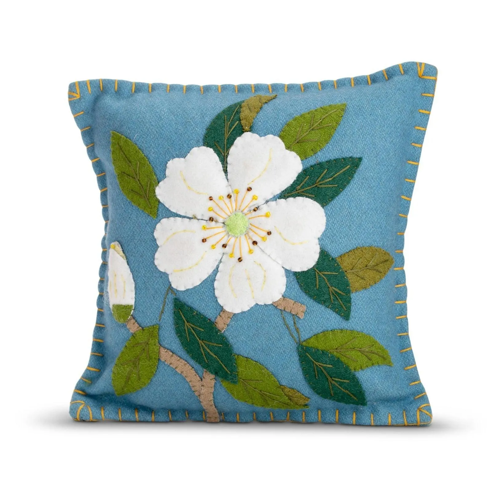 Applique Blue Floral Pillow