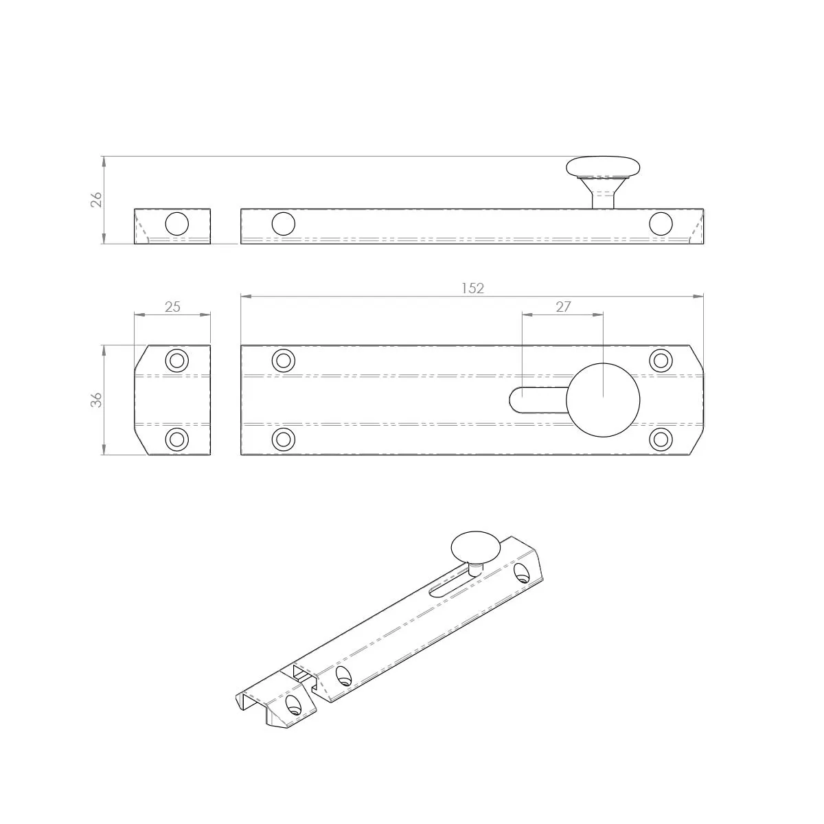 AQ82 Surface Fix Door Bolt with 2 keeper options - 3 Finishes