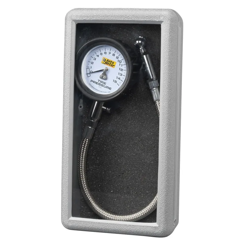 Auto Meter Tire Pressure Gauge 0-15 psi Analog w/Bleed Valve