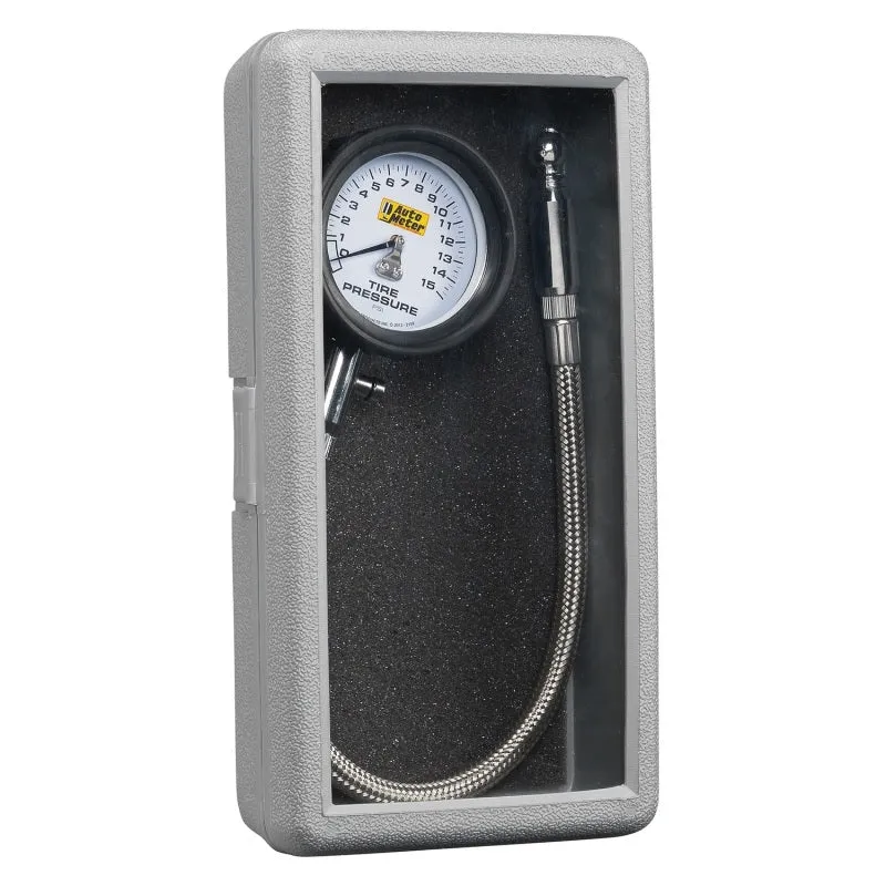 Auto Meter Tire Pressure Gauge 0-15 psi Analog w/Bleed Valve