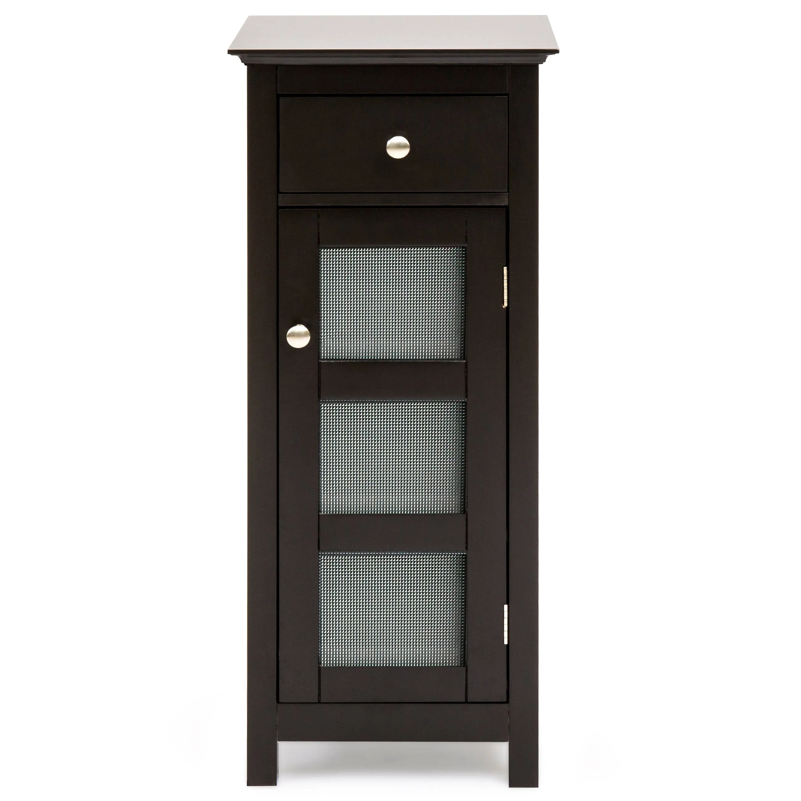 Bathroom Storage Floor Cabinet w/ 3 Shelves, Tempered Glass Double Doors