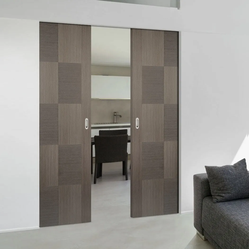 Bespoke Apollo Chocolate Grey Flush Double Frameless Pocket Door - Prefinished