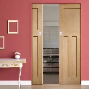 Bespoke DX Oak 1930's Style Glazed Double Frameless Pocket Door