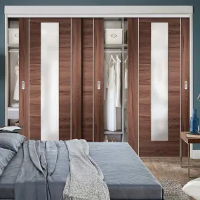 Bespoke Forli Walnut Glazed 3 Door Maximal Wardrobe and Frame Kit - Aluminium Inlay - Prefinished