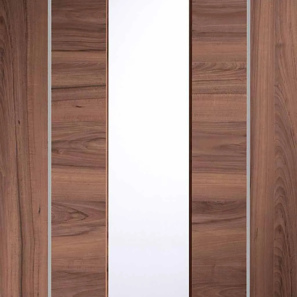 Bespoke Forli Walnut Glazed 3 Door Maximal Wardrobe and Frame Kit - Aluminium Inlay - Prefinished