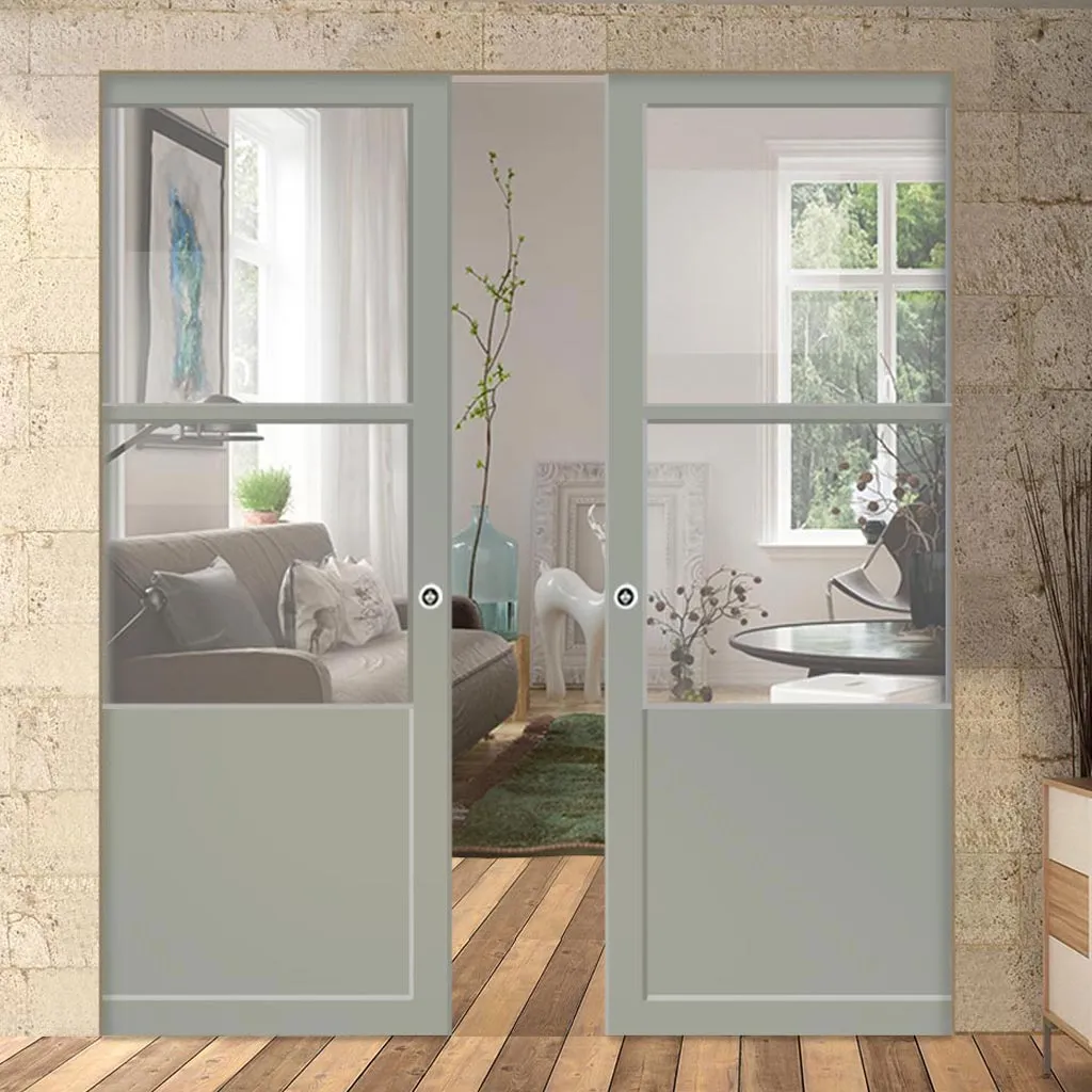 Bespoke Handmade Eco-Urban® Berkley 2 Pane 1 Panel Double Absolute Evokit Pocket Door DD6309G - Clear Glass - Colour Options