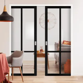 Bespoke Handmade Eco-Urban® Bronx 4 Pane Double Evokit Pocket Door DD6315G - Clear Glass - Colour Options