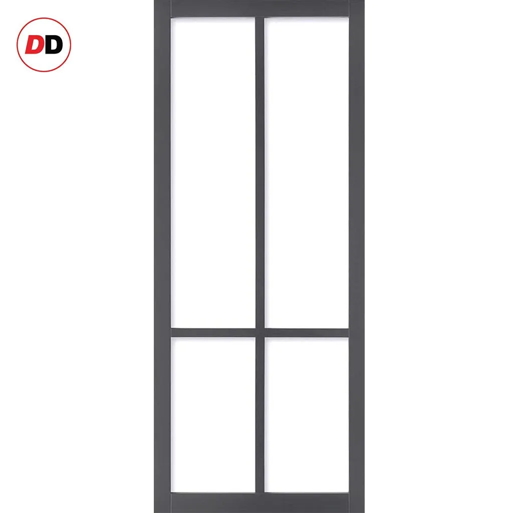 Bespoke Handmade Eco-Urban® Bronx 4 Pane Single Absolute Evokit Pocket Door DD6315G - Clear Glass - Colour Options