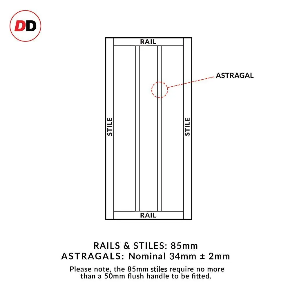 Bespoke Handmade Eco-Urban® Cornwall 1 Pane 2 Panel Single Absolute Evokit Pocket Door DD6404SG Frosted Glass - Colour Options