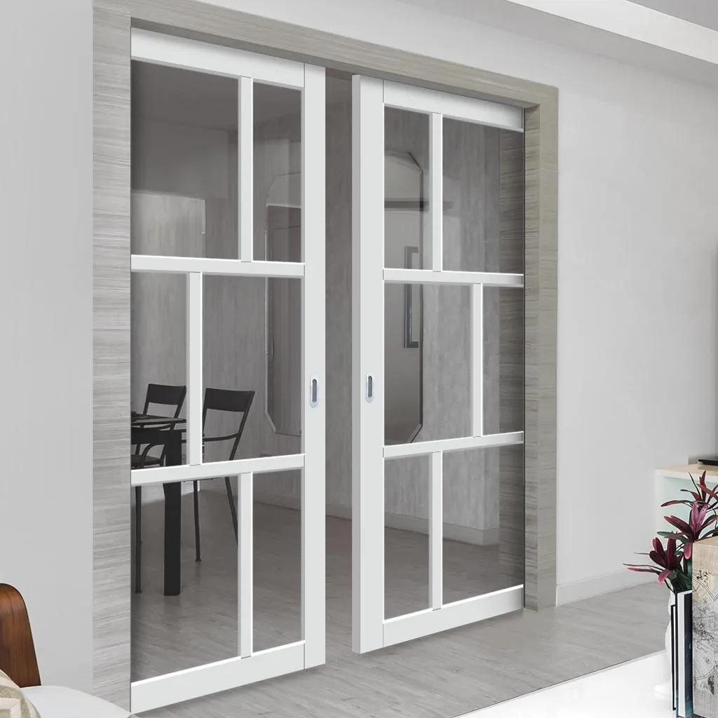 Bespoke Handmade Eco-Urban® Milan 6 Pane Double Evokit Pocket Door DD6422G Clear Glass - Colour Options