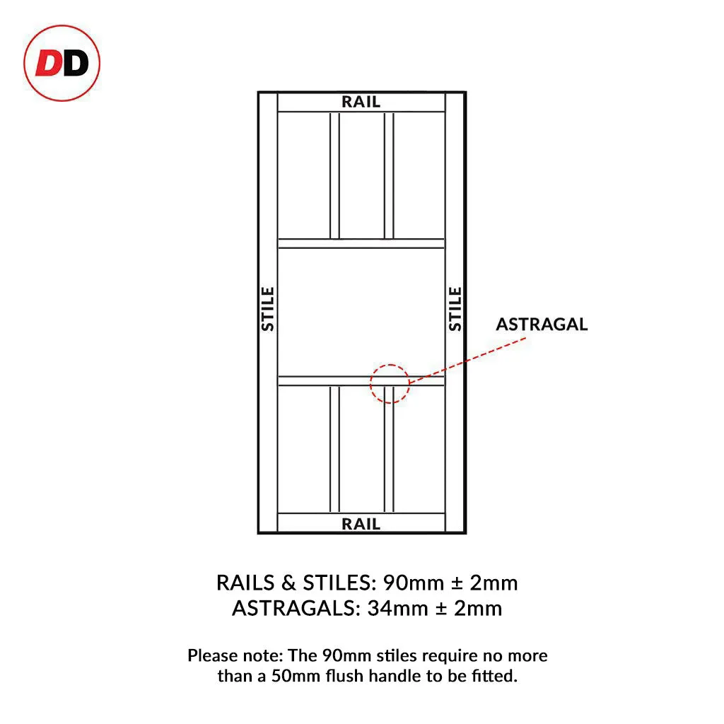 Bespoke Handmade Eco-Urban® Queensland 7 Pane Single Absolute Evokit Pocket Door DD6424SG Frosted Glass - Colour Options