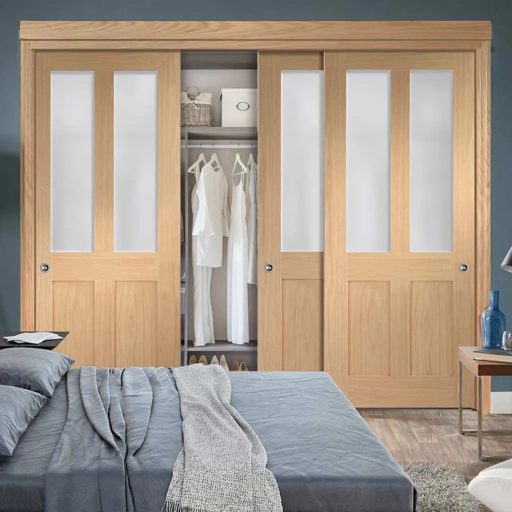 Bespoke Malton Oak Shaker 2L Glazed 3 Door Maximal Wardrobe and Frame Kit