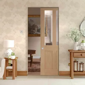 Bespoke Malton Oak Shaker 2P & 2L Glazed Single Frameless Pocket Door