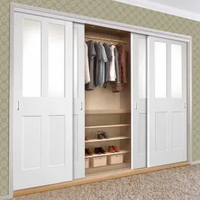 Bespoke Malton Shaker Glazed 4 Door Maximal Wardrobe and Frame Kit - White Primed