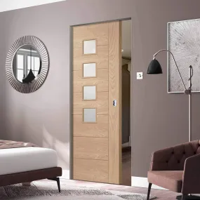 Bespoke Palermo Oak Glazed Single Frameless Pocket Door - Prefinished